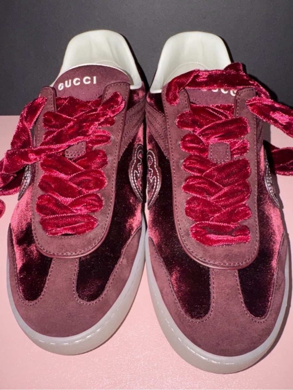 Gucci Women’s G75 Sneaker [bordeaux velvet] Size 38/US 8